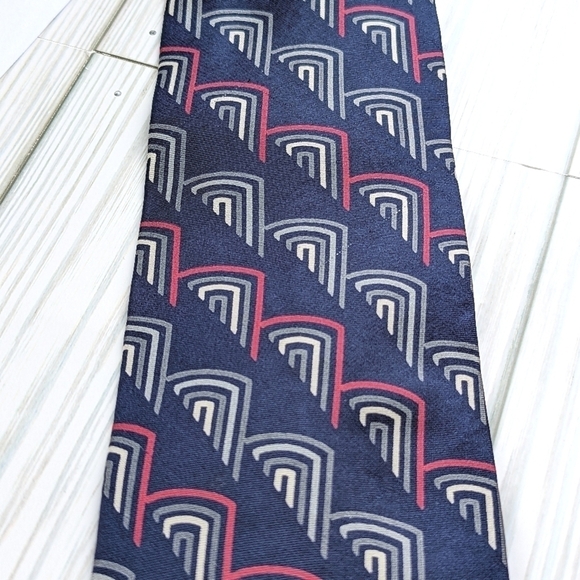 Christian Dior Vintage Geometric Silk Necktie in Slate Blue and Gray - Picture 6 of 7